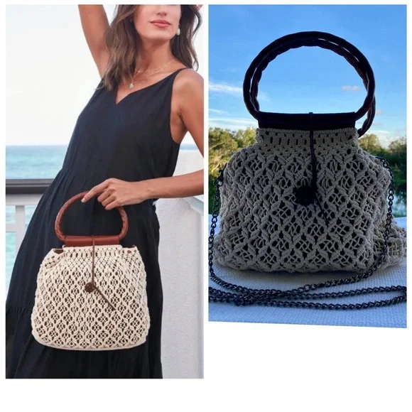 Patricia Nash Cream and Brown Crochet Tote - Picture 1 of 17